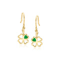 Shamrock drop earrings in 14kt yellow gold with green enamel, hoop earwires