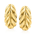 Gold-tone leaf earrings with textured teardrop shape, front view of pair