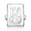 Sterling silver rectangular personalized ring with engraved script initials