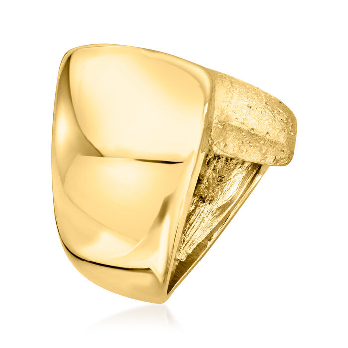 Gold-tone wrap ring with smooth polished face and textured side band