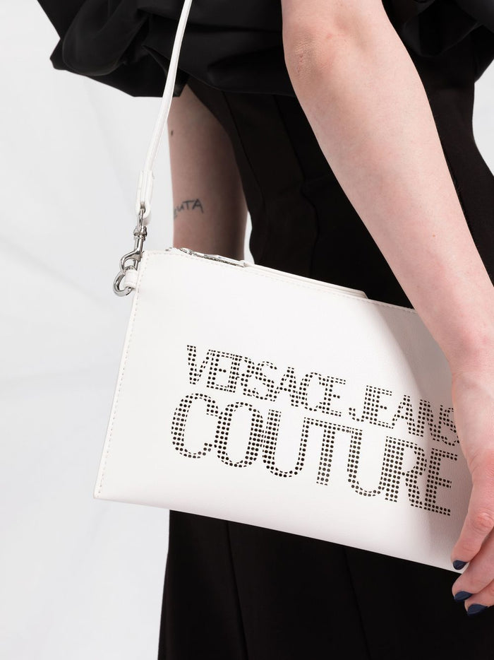 VERSACE JEANS COUTURE Perforated-logo clutch bag White - MAISONDEFASHION.COM