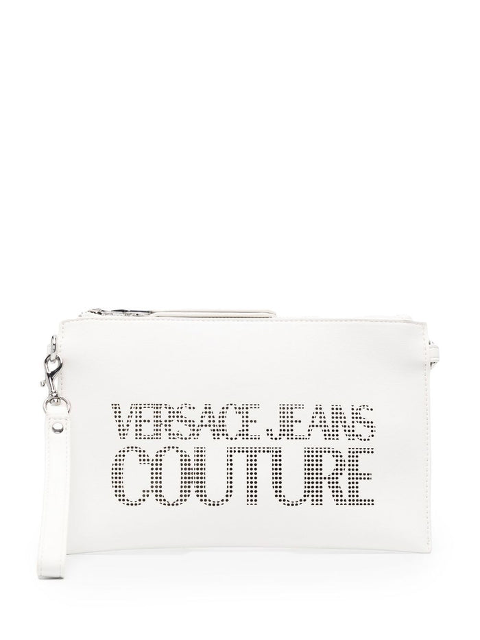 VERSACE JEANS COUTURE Perforated-logo clutch bag White - MAISONDEFASHION.COM