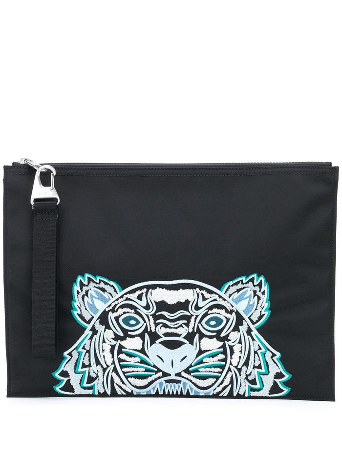 Kenzo Canvas Tiger Embroidered Pouch Black - Maison De Fashion
