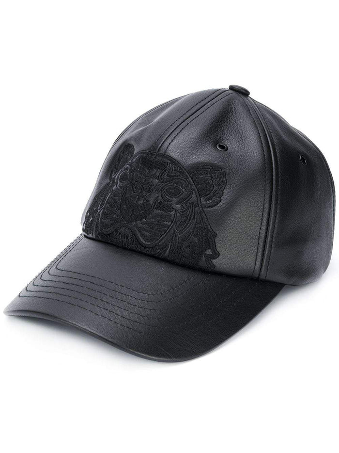 KENZO Leather Tiger Cap Black - MAISONDEFASHION.COM