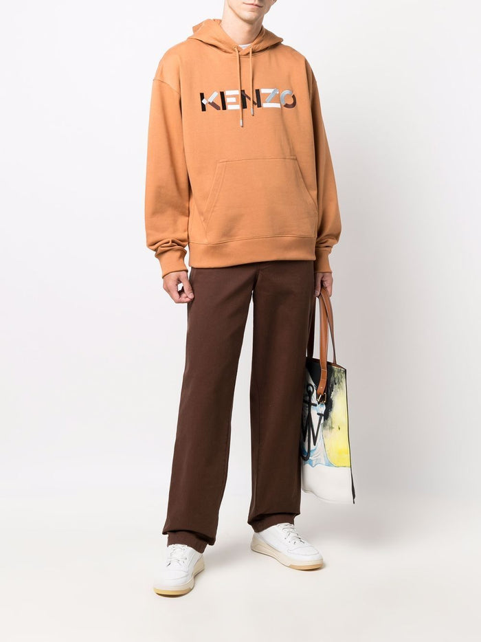 KENZO Logo Embroidered Hoodie Orange - MAISONDEFASHION.COM