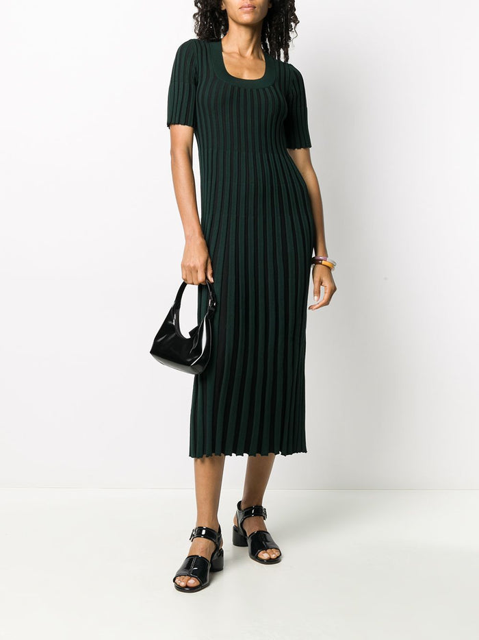 KENZO WOMEN Pleated Ribbed Dress Dark Green - Maison De Fashion