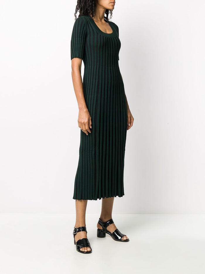 KENZO WOMEN Pleated Ribbed Dress Dark Green - Maison De Fashion