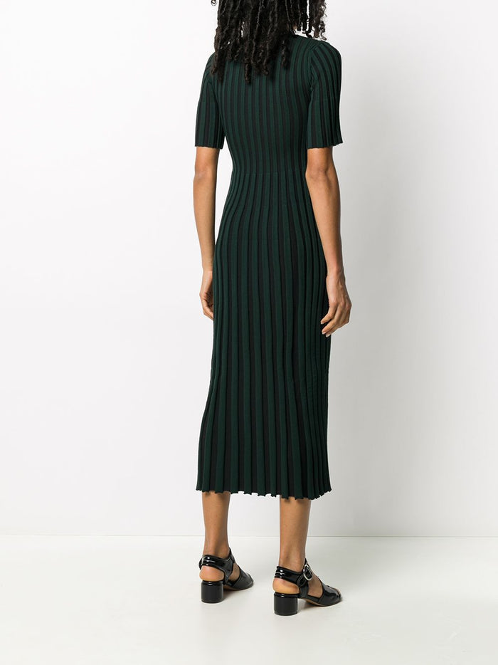 KENZO WOMEN Pleated Ribbed Dress Dark Green - Maison De Fashion