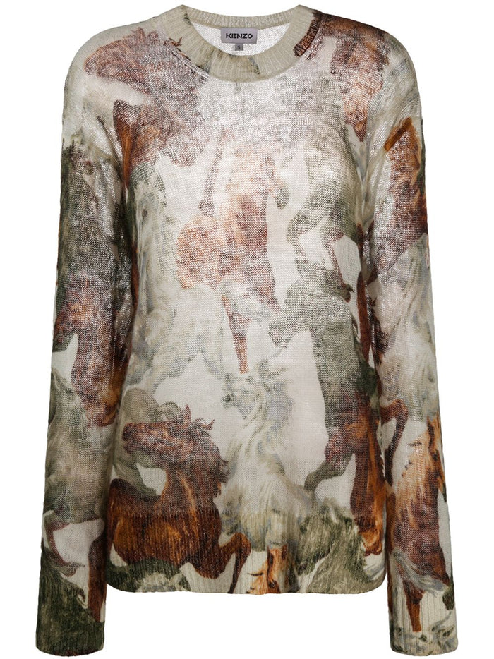 KENZO Women's Horse Print Knitted Sweatshirt - Maison De Fashion