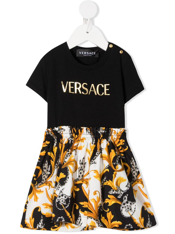 VERSACE KIDS Baby Baroque Print Dress Black/Gold - Maison De Fashion