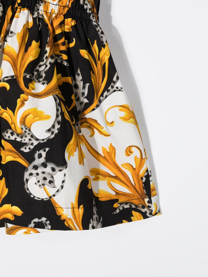 VERSACE KIDS Baby Baroque Print Dress Black/Gold - Maison De Fashion