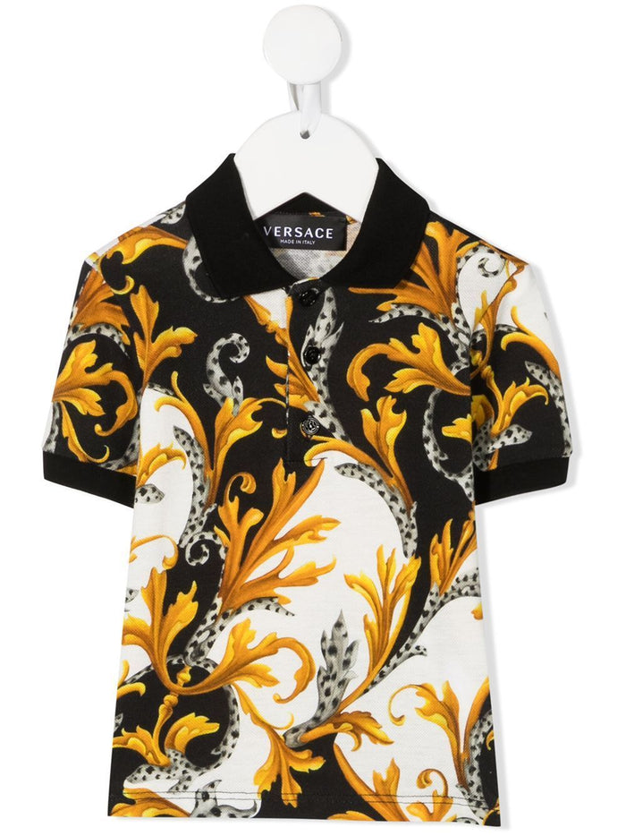 VERSACE KIDS Baby Baroque Print Polo Shirt White/Gold - Maison De Fashion