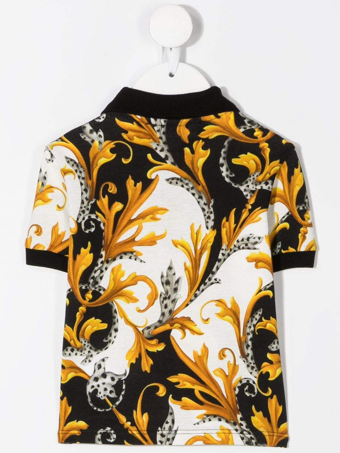 VERSACE KIDS Baby Baroque Print Polo Shirt White/Gold - Maison De Fashion