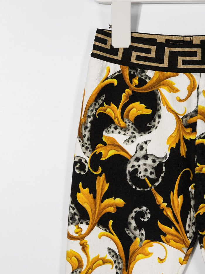 VERSACE KIDS Baby Baroque Print Waistband Leggins White/Gold - Maison De Fashion