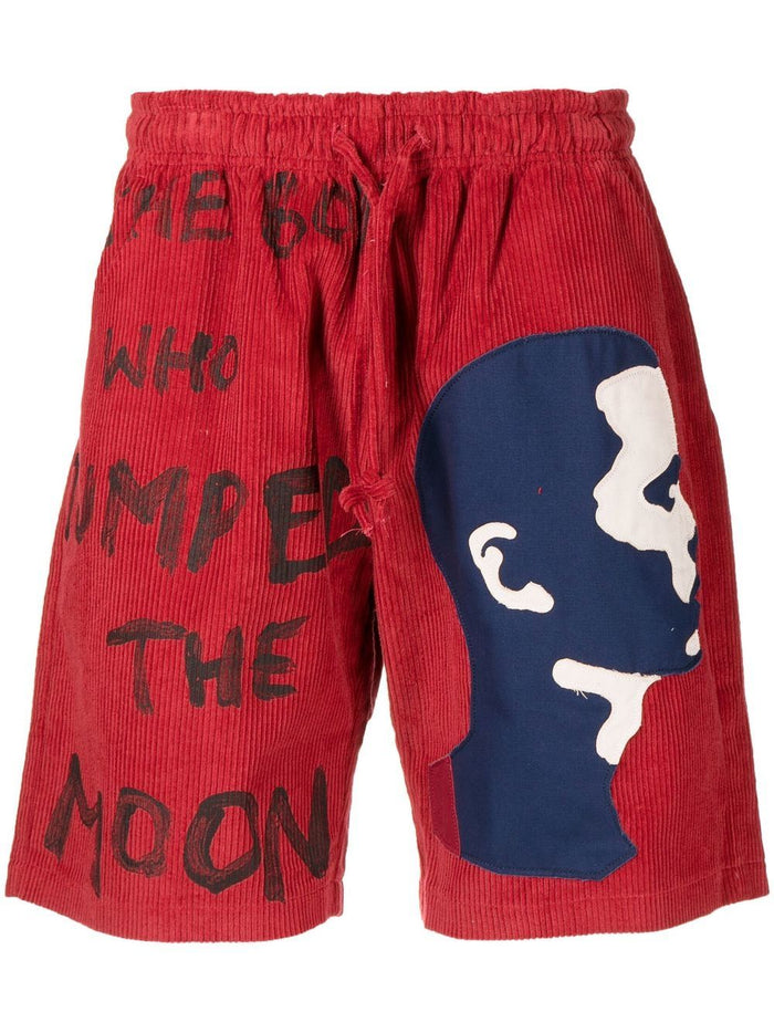 KIDSUPER Graphic-print corduroy Bermuda shorts Red - MAISONDEFASHION.COM