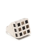 LANVIN Polished square ring Silver/Black - MAISONDEFASHION.COM