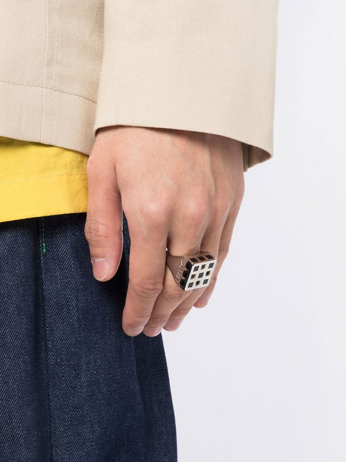 LANVIN Polished square ring Silver/Black - MAISONDEFASHION.COM