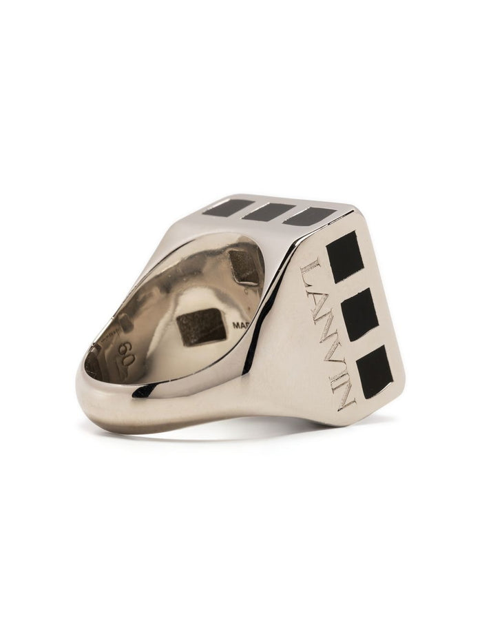 LANVIN Polished square ring Silver/Black - MAISONDEFASHION.COM