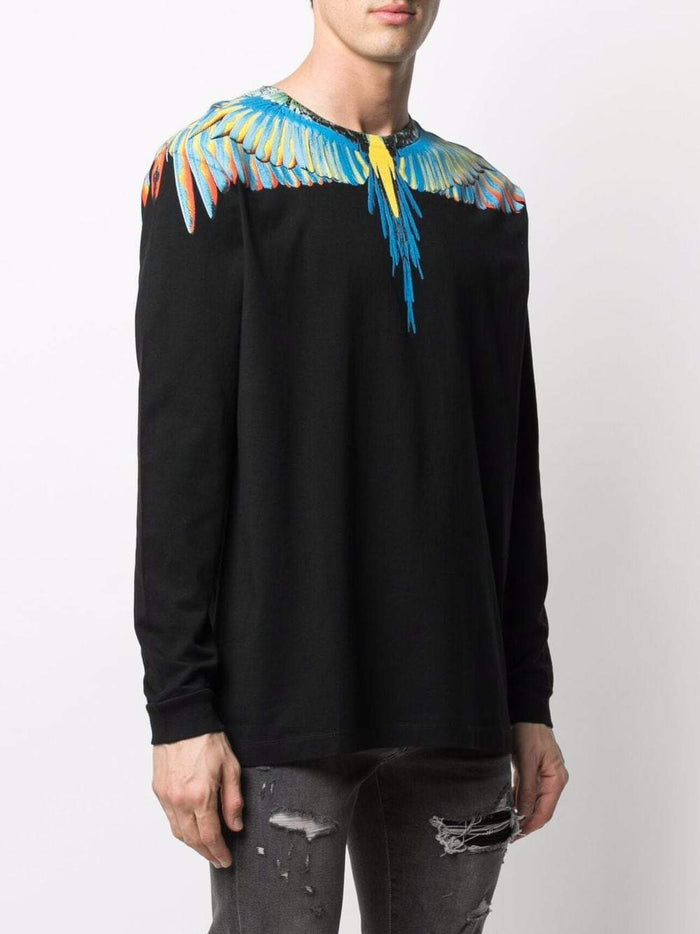 MARCELO BURLON Long Sleeve Wings Print Cotton T-Shirt - MAISONDEFASHION.COM