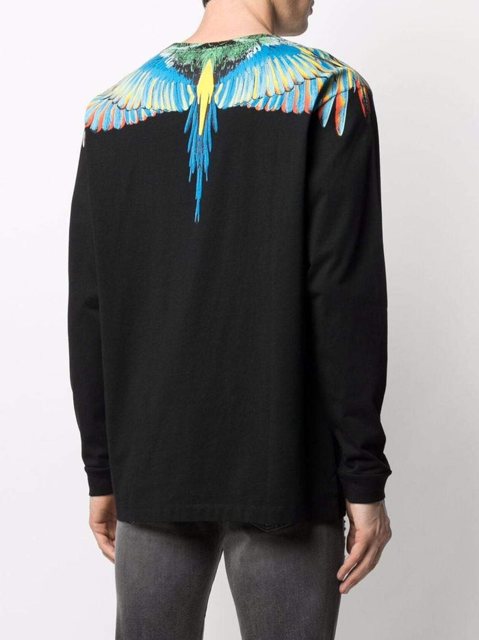 MARCELO BURLON Long Sleeve Wings Print Cotton T-Shirt - MAISONDEFASHION.COM