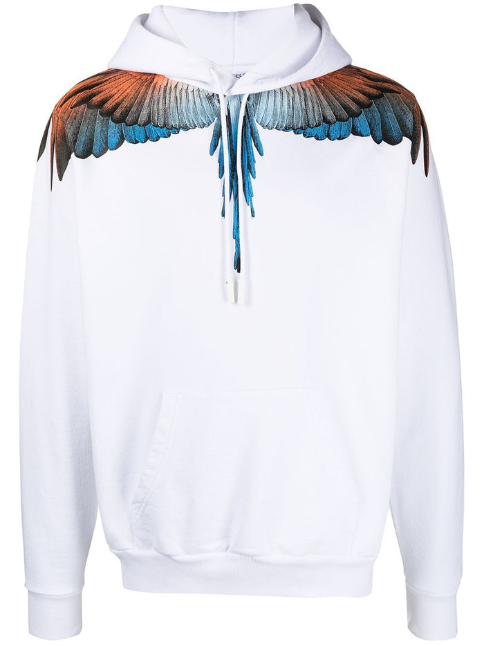 MARCELO BURLON Orange Wings Hoodie White - MAISONDEFASHION.COM