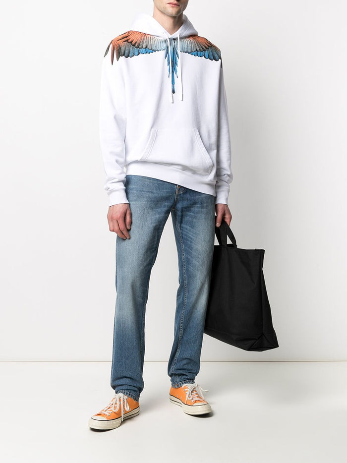 MARCELO BURLON Orange Wings Hoodie White - MAISONDEFASHION.COM