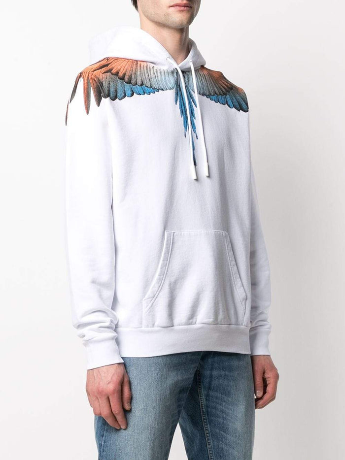 MARCELO BURLON Orange Wings Hoodie White - MAISONDEFASHION.COM
