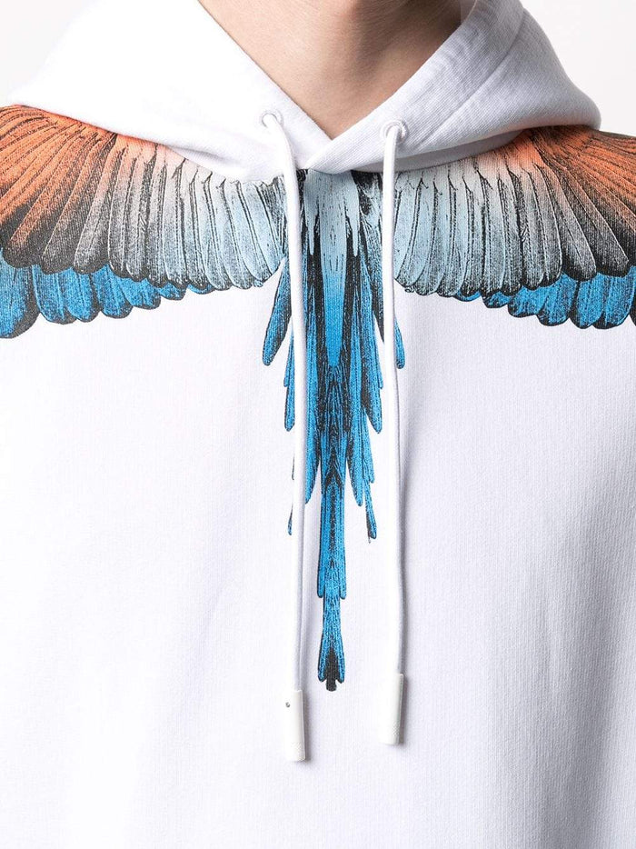MARCELO BURLON Orange Wings Hoodie White - MAISONDEFASHION.COM