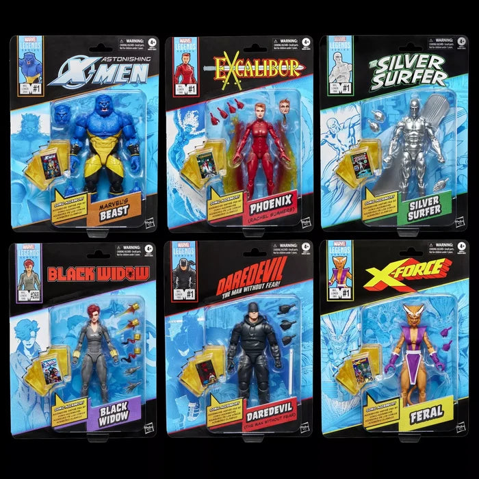 Marvel Legends Retro Comics W1 Complete 6-Pack: Beast, Phoenix, Surfer, Widow, Daredevil, Feral G0634 LOW STOCK