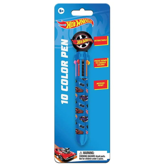 Mattel - Hot Wheels - 10 Color Retractable Medium Ball Point Jumbo Pen (INK45928/24592)