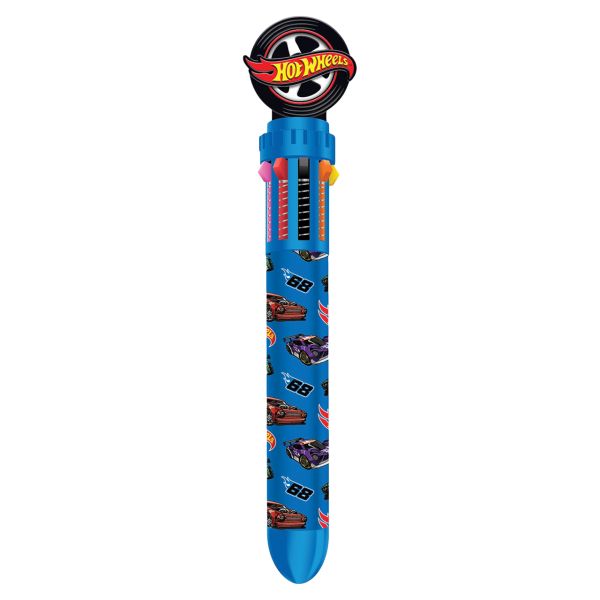 Mattel - Hot Wheels - 10 Color Retractable Medium Ball Point Jumbo Pen (INK45928/24592)