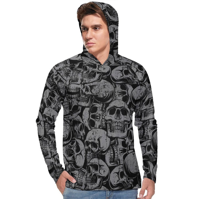 Men's Black Skulls Hoodie Long Sleeve - Everything Skull Clothing Merchandise and Accessories