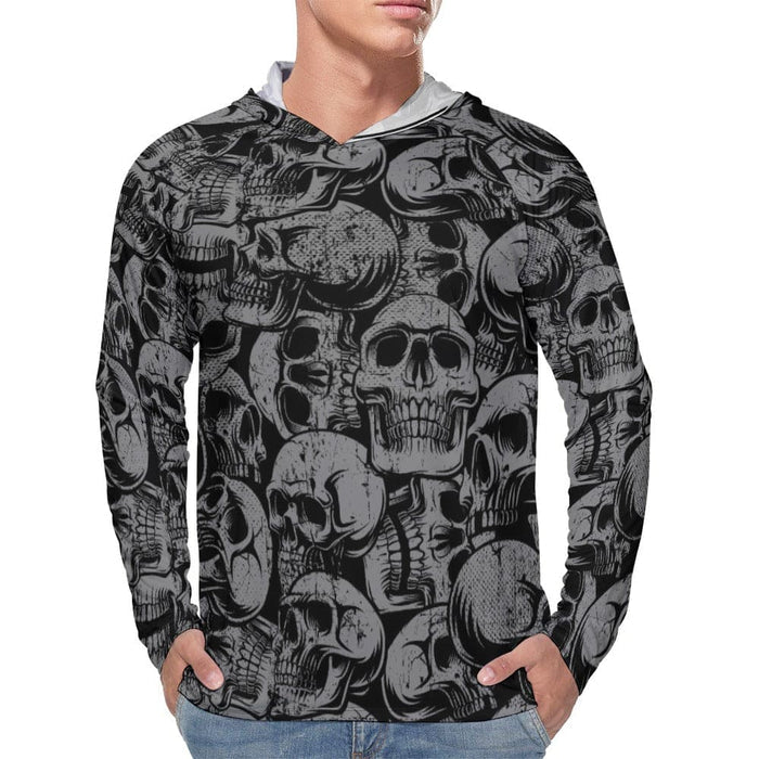 Men's Black Skulls Hoodie Long Sleeve - Everything Skull Clothing Merchandise and Accessories