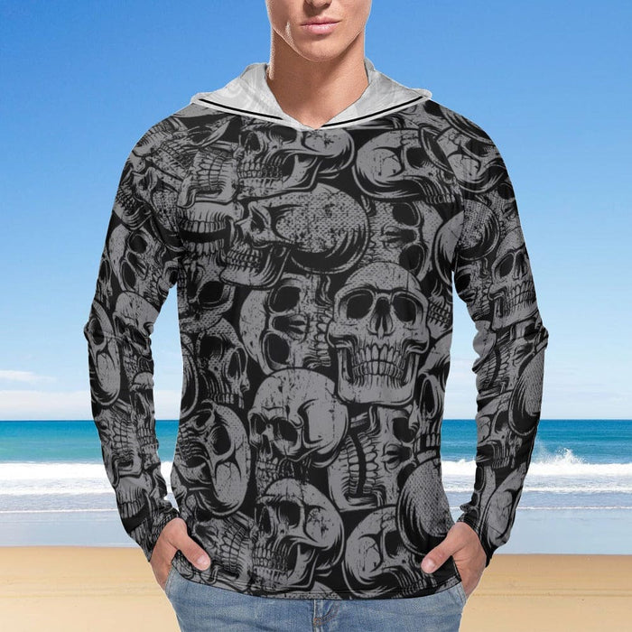 Men's Black Skulls Hoodie Long Sleeve - Everything Skull Clothing Merchandise and Accessories