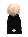 MONCLER KIDS Ribbed-knit pompom beanie Black - MAISONDEFASHION.COM