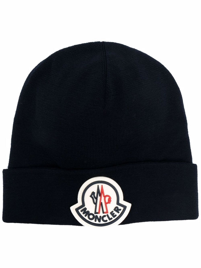 MONCLER Logo Beanie Navy - MAISONDEFASHION.COM