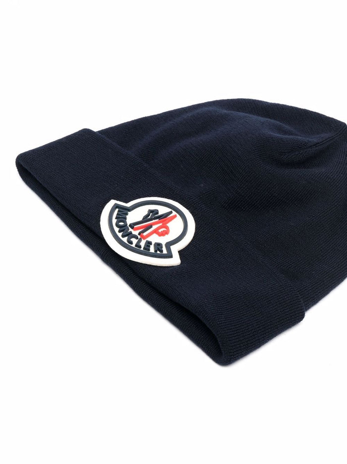 MONCLER Logo Beanie Navy - MAISONDEFASHION.COM
