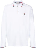 MONCLER Logo Patch Long Sleeved Polo Shirt White - MAISONDEFASHION.COM