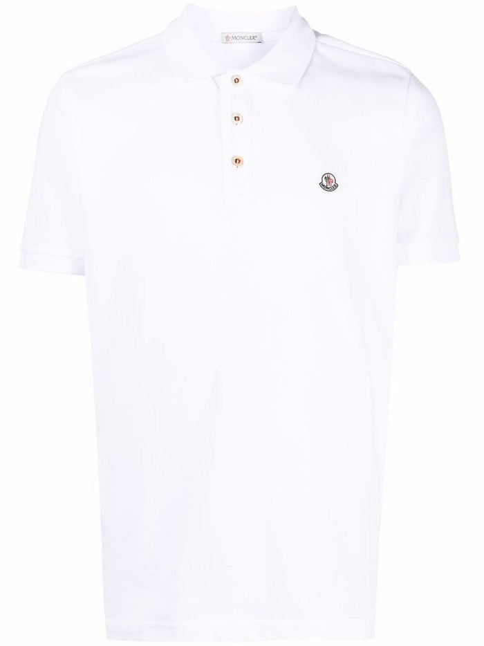 MONCLER Logo Patch Polo Shirts White - MAISONDEFASHION.COM