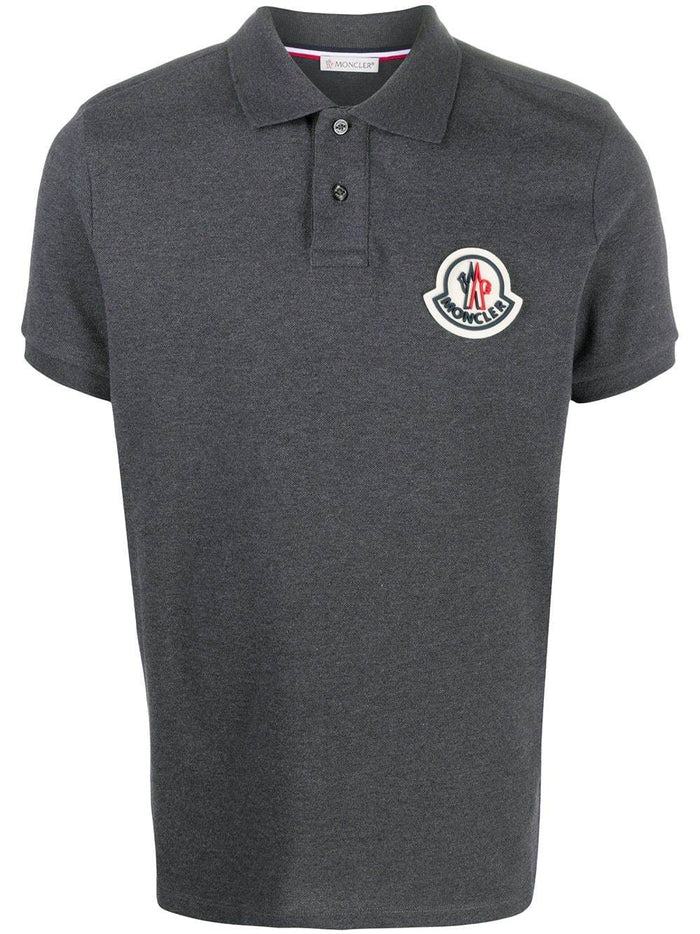 MONCLER Rubber Logo Polo Shirt Grey - Maison De Fashion