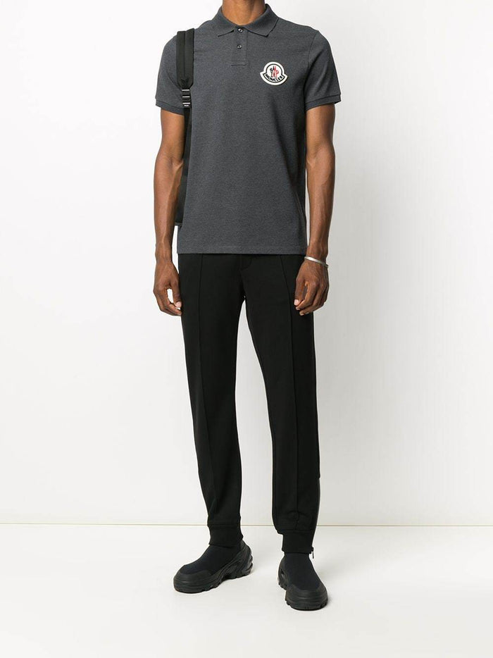 MONCLER Rubber Logo Polo Shirt Grey - Maison De Fashion