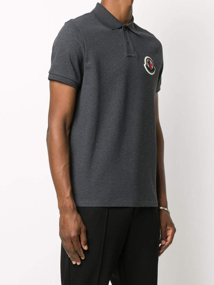 MONCLER Rubber Logo Polo Shirt Grey - Maison De Fashion