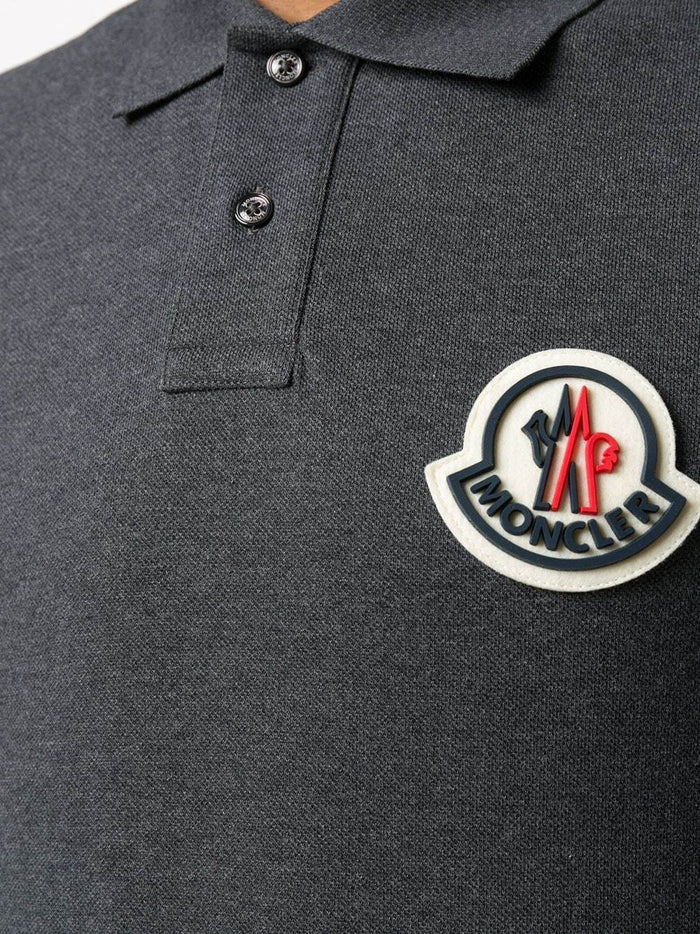 MONCLER Rubber Logo Polo Shirt Grey - Maison De Fashion