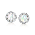 Mother-of-Pearl CZ halo stud earrings, sterling silver round posts