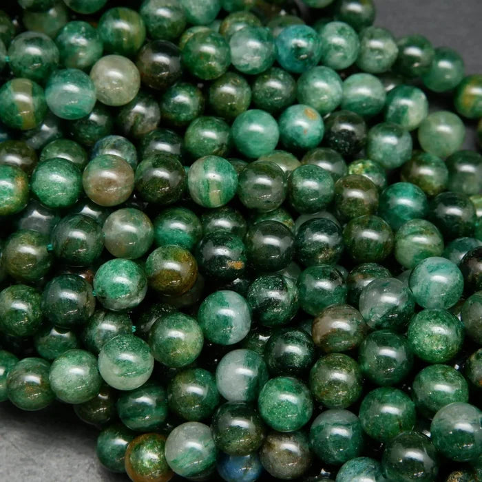 Green mica round smooth polished beads.