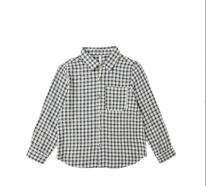 NAVY CHECK COLLARED LONG SLEEVE SHIRT