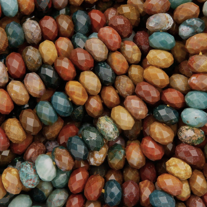 Faceted Rondelle ocean jasper beads.