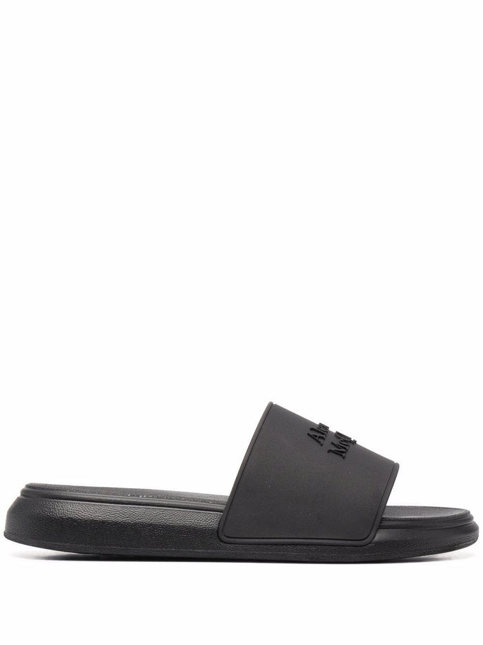 ALEXANDER MCQUEEN Oversized Logo Sliders Black - MAISONDEFASHION.COM
