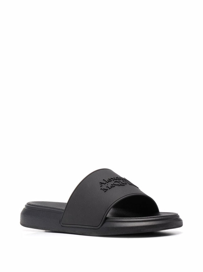 ALEXANDER MCQUEEN Oversized Logo Sliders Black - MAISONDEFASHION.COM