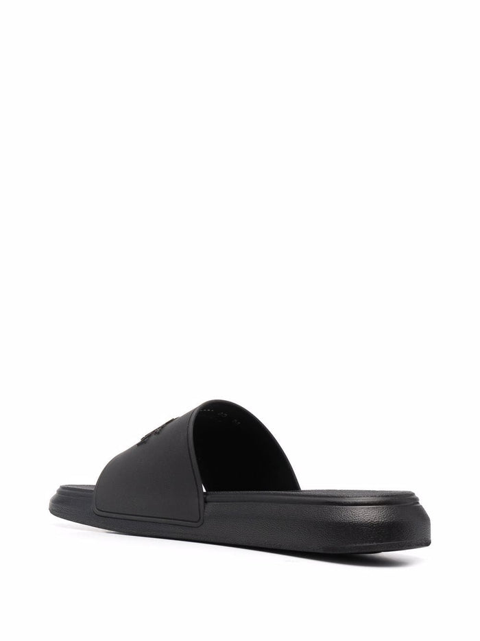 ALEXANDER MCQUEEN Oversized Logo Sliders Black - MAISONDEFASHION.COM